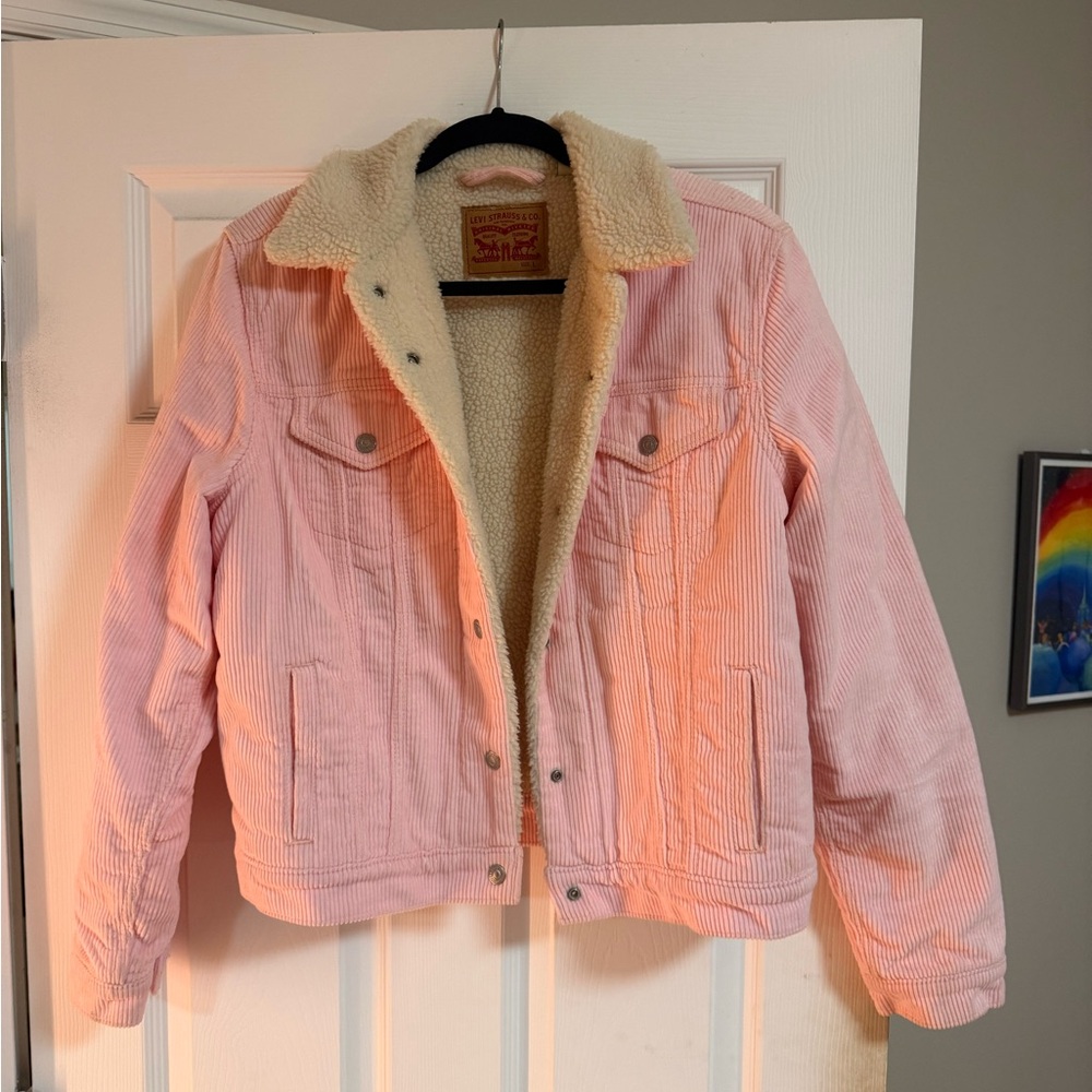 Pink Corduroy Trucker Jacket with Sherpa Lining